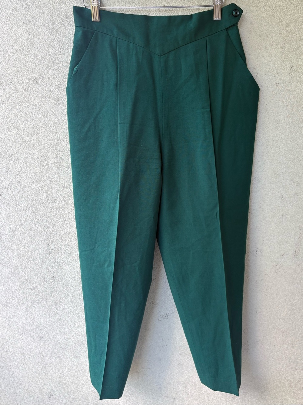 Vintage Giovanni 100% Wool Green High Rise Pleated Tapered Pants 12